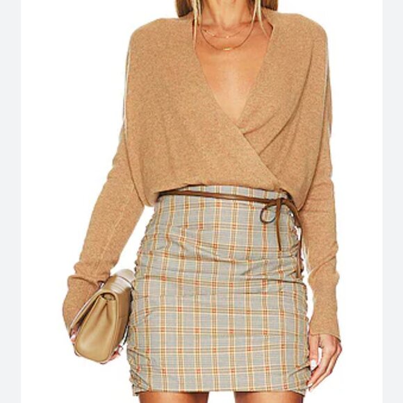 Tularosa Skirt Women Mini Stretch Ruched Plaid Brown Size Small - Picture 11 of 16